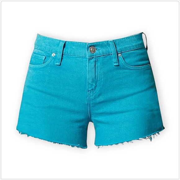 Hudson Gemma Blue Daisy Denim Cut Off Frayed Hem 5 Pocket Shorts NWT NEW 24 - Picture 4 of 8